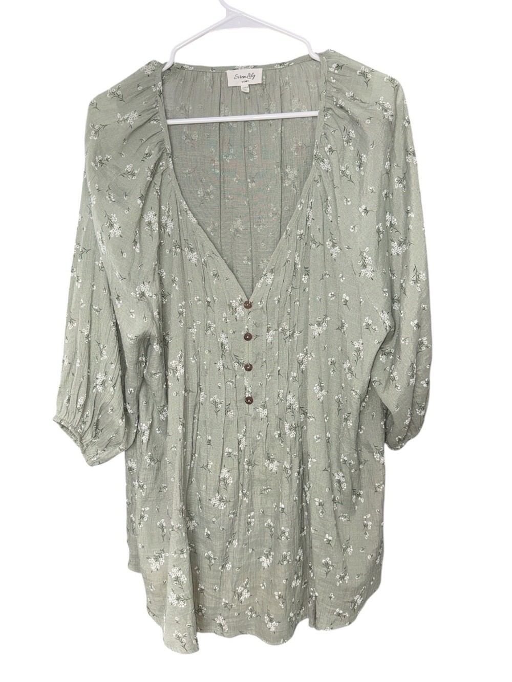 Siren Lily Sage Green Floral Pleated Tunic Blouse - Size 3X